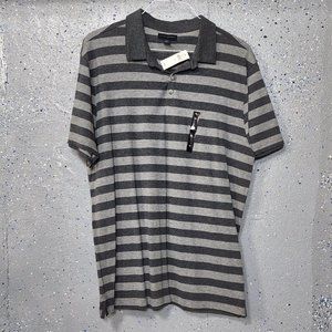 New Banana Republic Mens Grey Striped 100% Cotton Short Sleeve Polo Shirt XL NWT